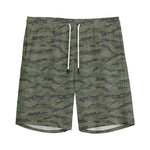Green Tiger Stripe Camouflage Print Men's Sports Shorts