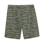Green Tiger Stripe Camouflage Print Men's Sports Shorts