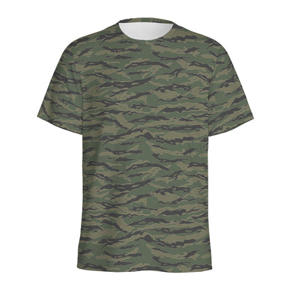 Green Tiger Stripe Camouflage Print Men's Sports T-Shirt