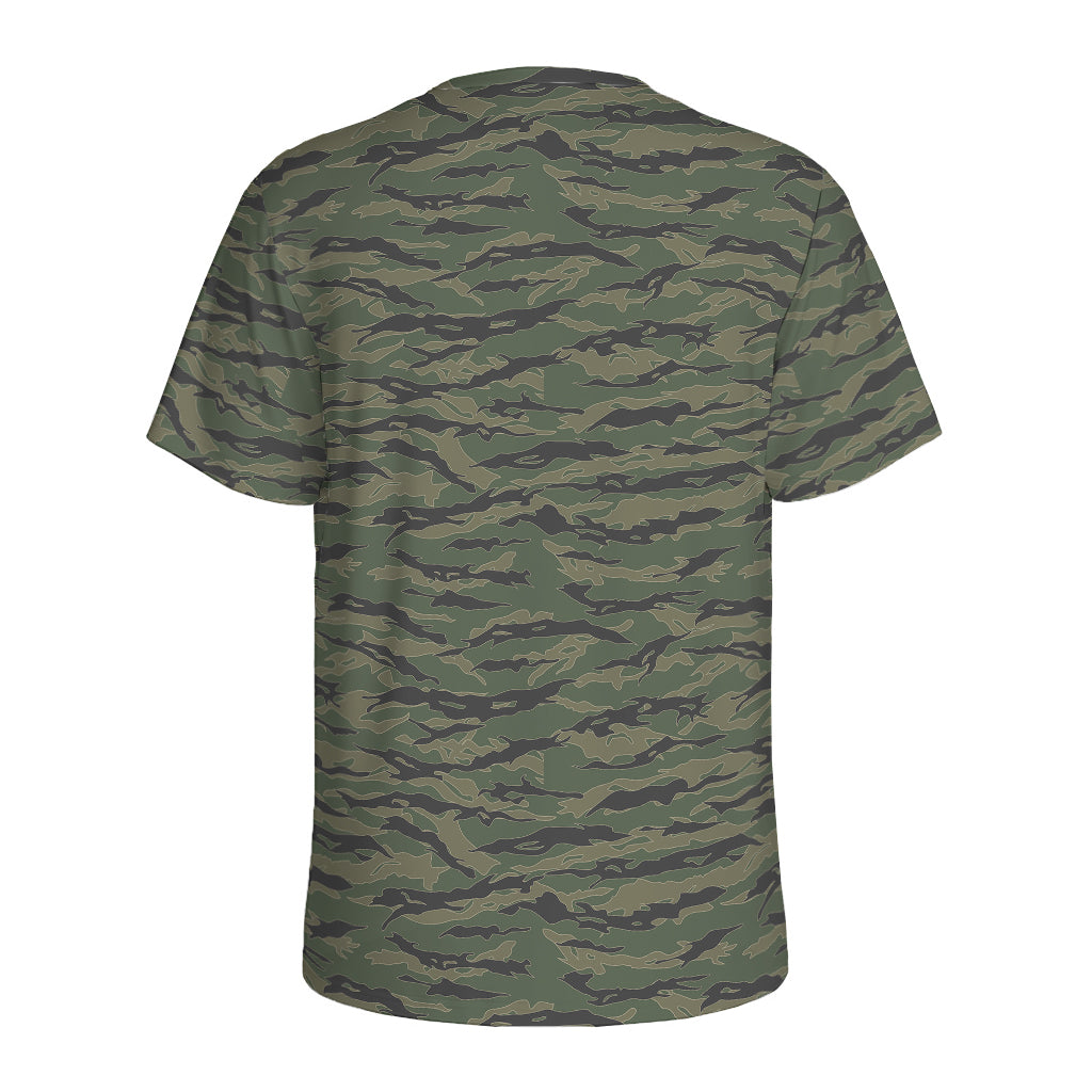Green Tiger Stripe Camouflage Print Men's Sports T-Shirt