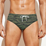 Green Tiger Stripe Camouflage Print Men's Swim Briefs