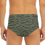 Green Tiger Stripe Camouflage Print Men's Triangle Swim Briefs