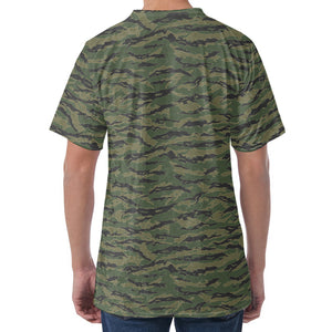 Green Tiger Stripe Camouflage Print Men's Velvet T-Shirt