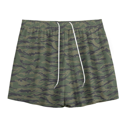Green Tiger Stripe Camouflage Print Mesh Shorts