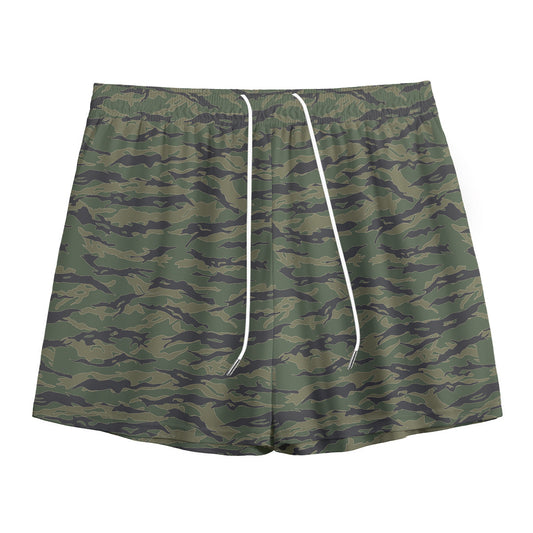 Green Tiger Stripe Camouflage Print Mesh Shorts