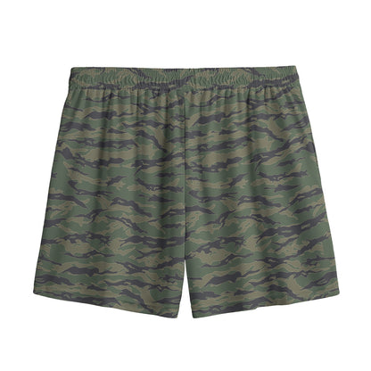 Green Tiger Stripe Camouflage Print Mesh Shorts