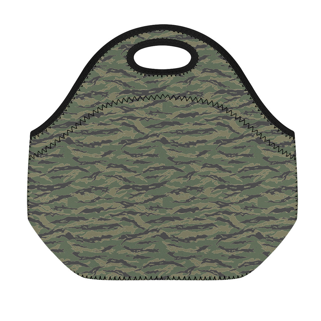 Green Tiger Stripe Camouflage Print Neoprene Lunch Bag