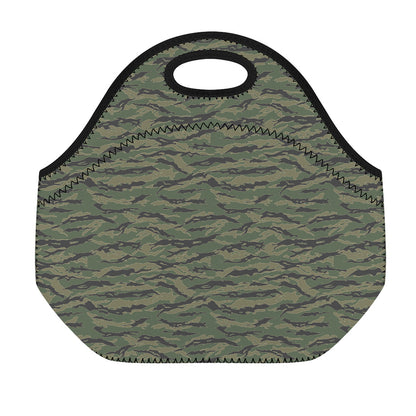 Green Tiger Stripe Camouflage Print Neoprene Lunch Bag