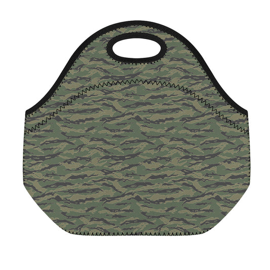 Green Tiger Stripe Camouflage Print Neoprene Lunch Bag