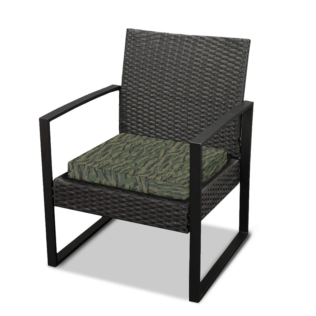 Green Tiger Stripe Camouflage Print Outdoor Seat Cushion Cover