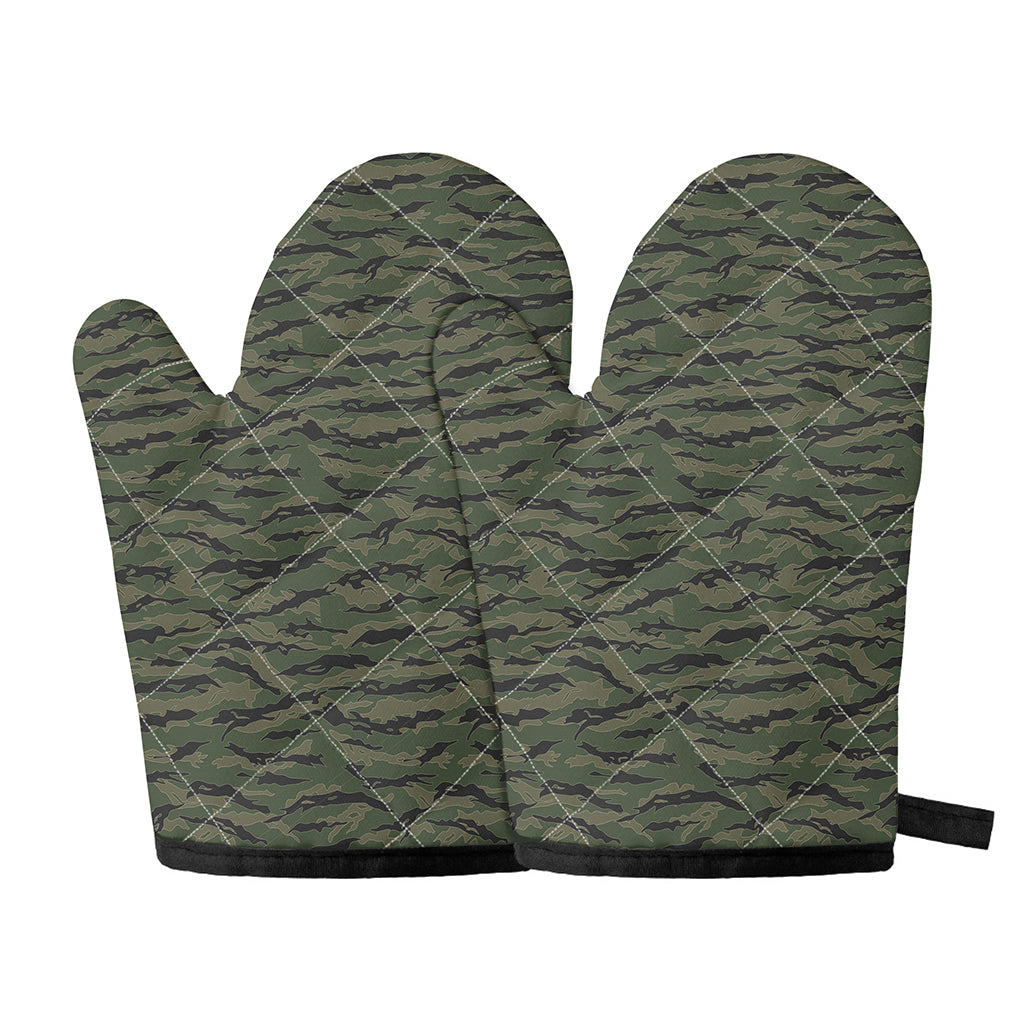 Green Tiger Stripe Camouflage Print Oven Mitts