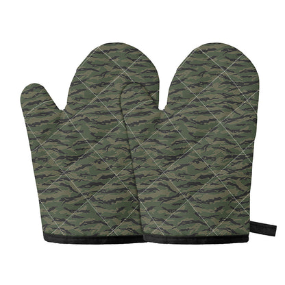 Green Tiger Stripe Camouflage Print Oven Mitts