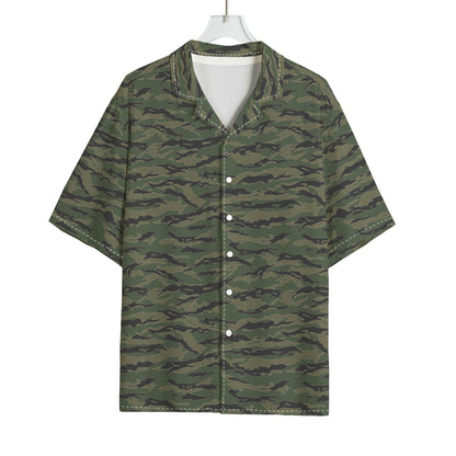 Green Tiger Stripe Camouflage Print Rayon Hawaiian Shirt