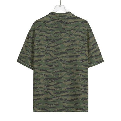 Green Tiger Stripe Camouflage Print Rayon Hawaiian Shirt