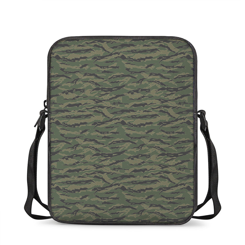 Green Tiger Stripe Camouflage Print Rectangular Crossbody Bag