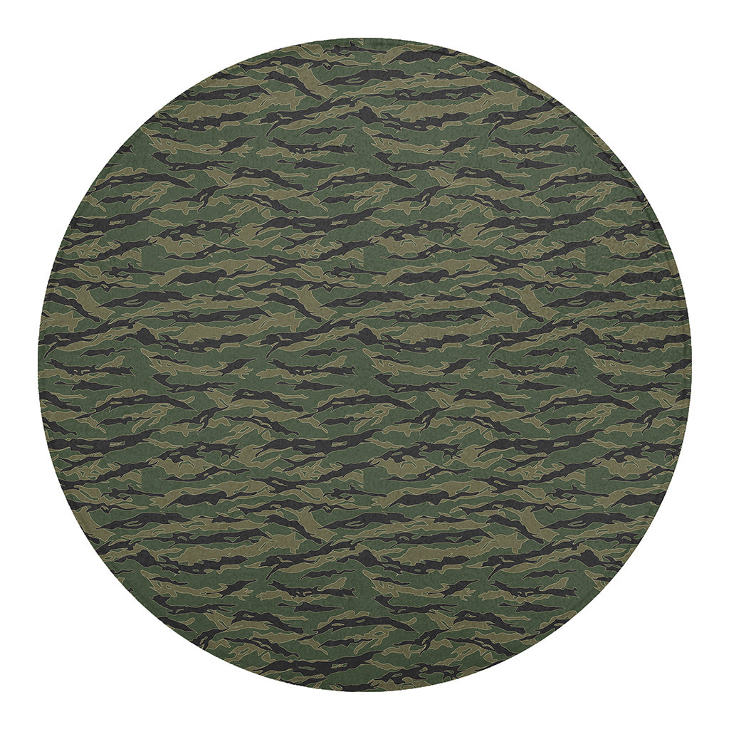 Green Tiger Stripe Camouflage Print Round Blanket