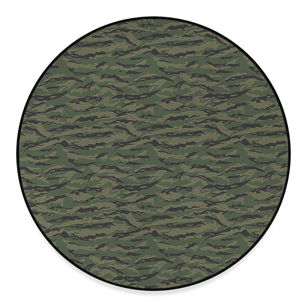 Green Tiger Stripe Camouflage Print Round Floor Mat