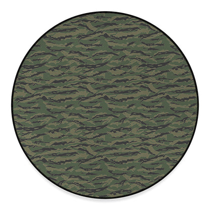 Green Tiger Stripe Camouflage Print Round Floor Mat