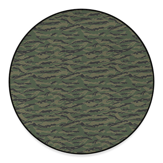 Green Tiger Stripe Camouflage Print Round Floor Mat