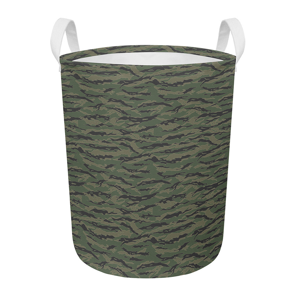 Green Tiger Stripe Camouflage Print Round Laundry Basket