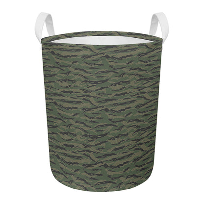 Green Tiger Stripe Camouflage Print Round Laundry Basket