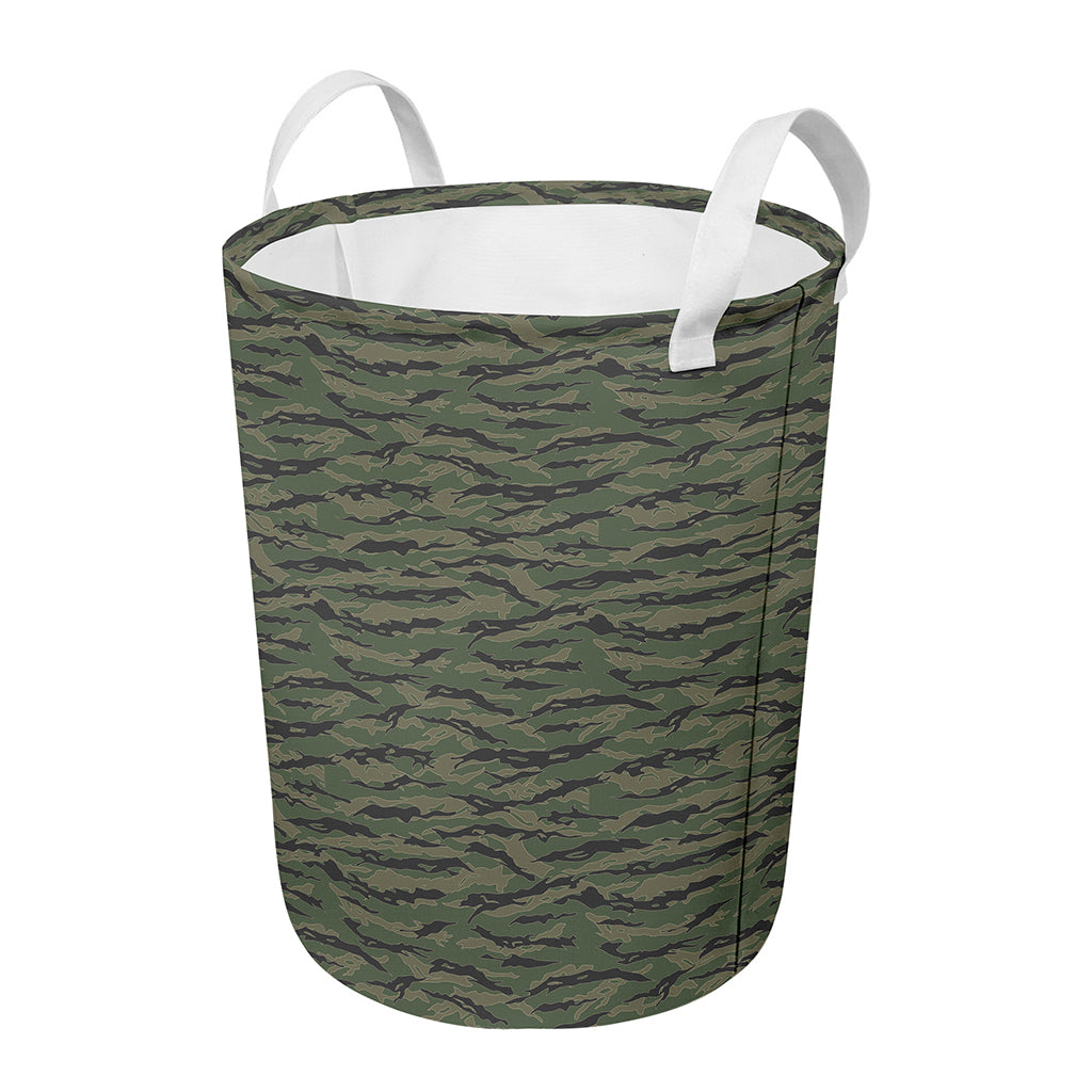 Green Tiger Stripe Camouflage Print Round Laundry Basket