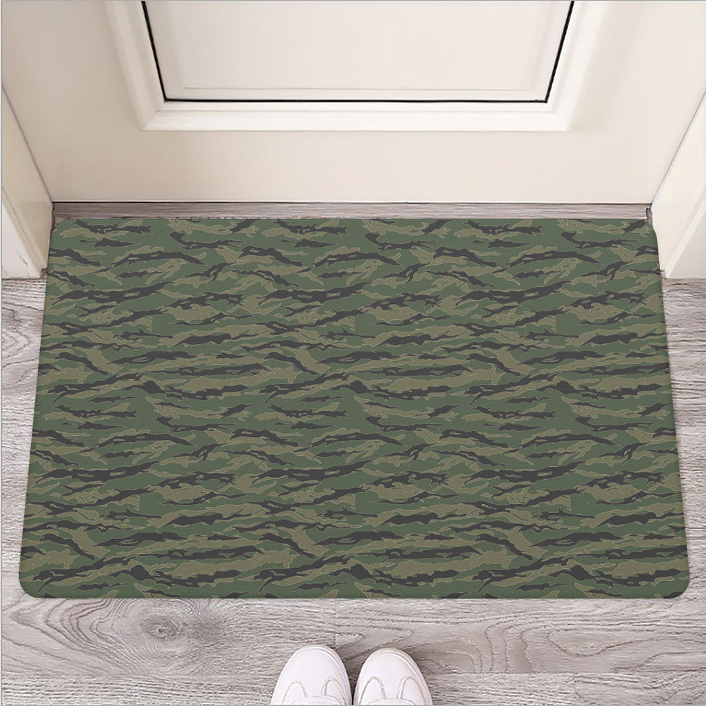 Green Tiger Stripe Camouflage Print Rubber Doormat