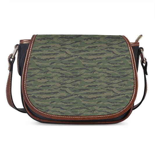 Green Tiger Stripe Camouflage Print Saddle Bag