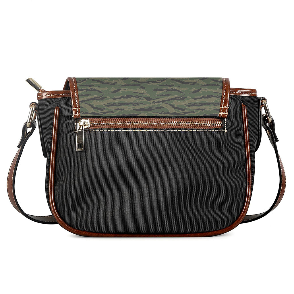 Green Tiger Stripe Camouflage Print Saddle Bag