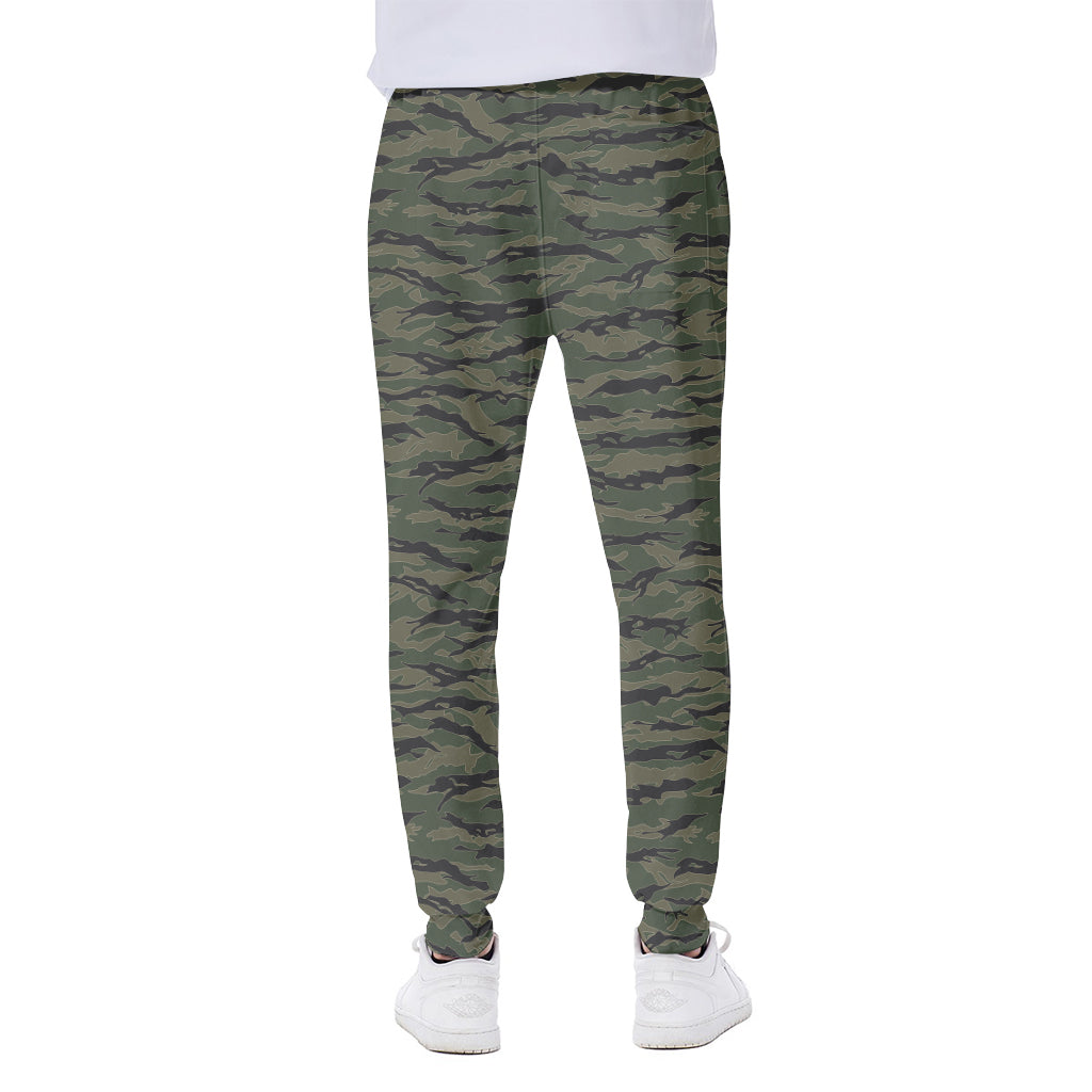 Green Tiger Stripe Camouflage Print Scuba Joggers