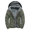 Green Tiger Stripe Camouflage Print Sherpa Lined Zip Up Hoodie