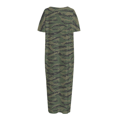Green Tiger Stripe Camouflage Print Short Sleeve Long Nightdress