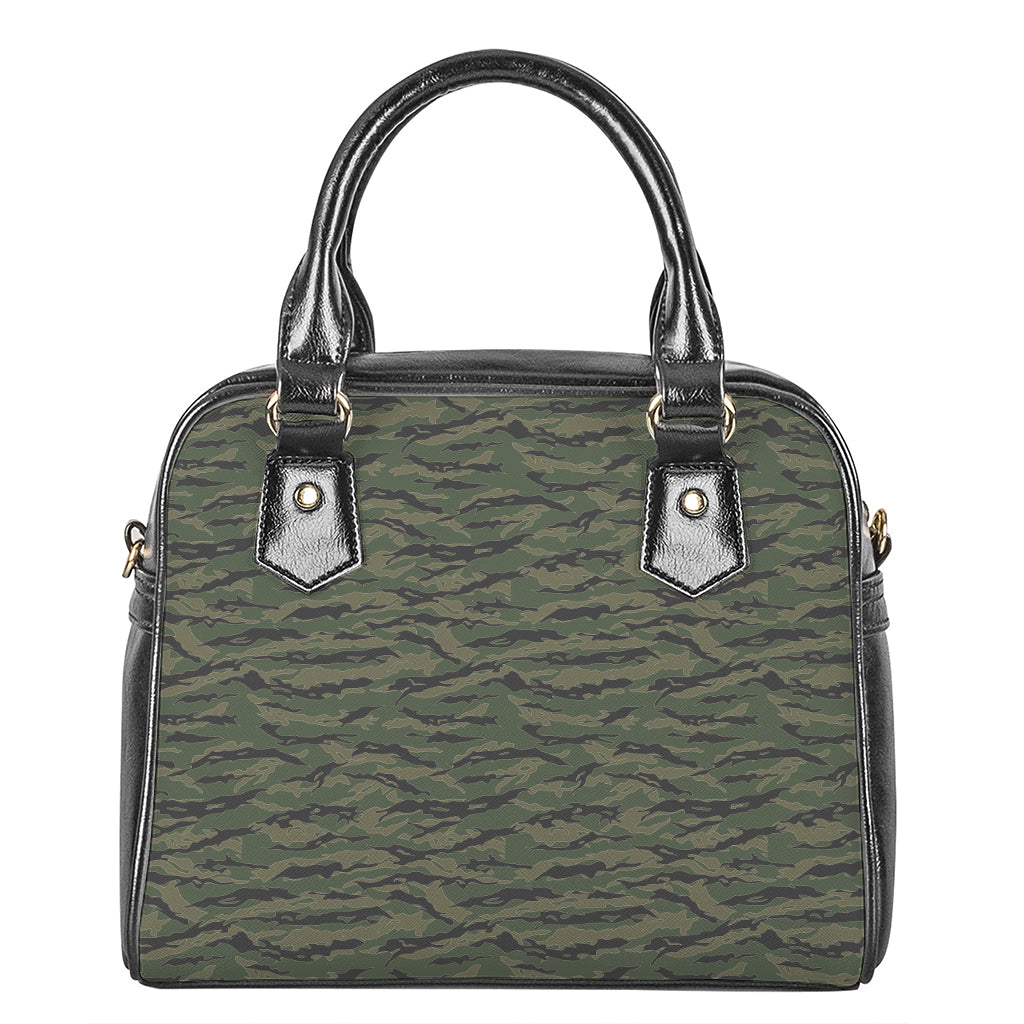 Green Tiger Stripe Camouflage Print Shoulder Handbag
