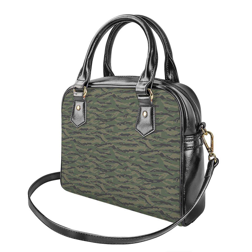 Green Tiger Stripe Camouflage Print Shoulder Handbag