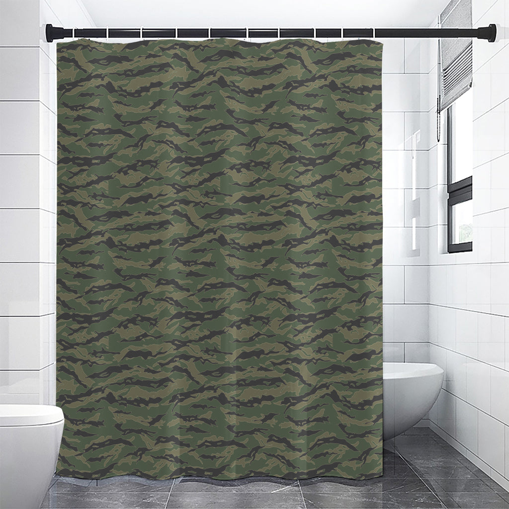Green Tiger Stripe Camouflage Print Shower Curtain