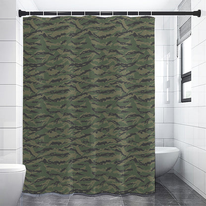 Green Tiger Stripe Camouflage Print Shower Curtain