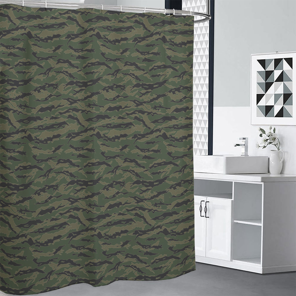 Green Tiger Stripe Camouflage Print Shower Curtain