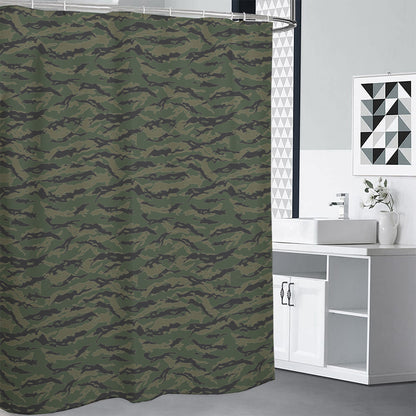 Green Tiger Stripe Camouflage Print Shower Curtain