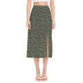 Green Tiger Stripe Camouflage Print Side Slit Midi Skirt