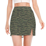Green Tiger Stripe Camouflage Print Side Slit Mini Skirt