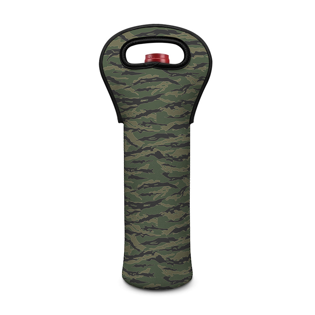 Green Tiger Stripe Camouflage Print Single Neoprene Wine Tote