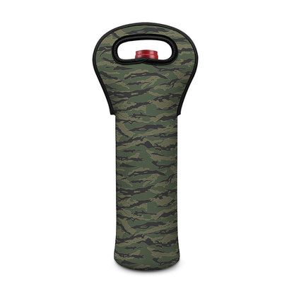 Green Tiger Stripe Camouflage Print Single Neoprene Wine Tote