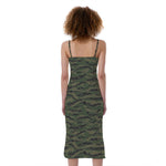 Green Tiger Stripe Camouflage Print Slim Fit Midi Cami Dress