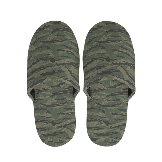 Green Tiger Stripe Camouflage Print Slippers