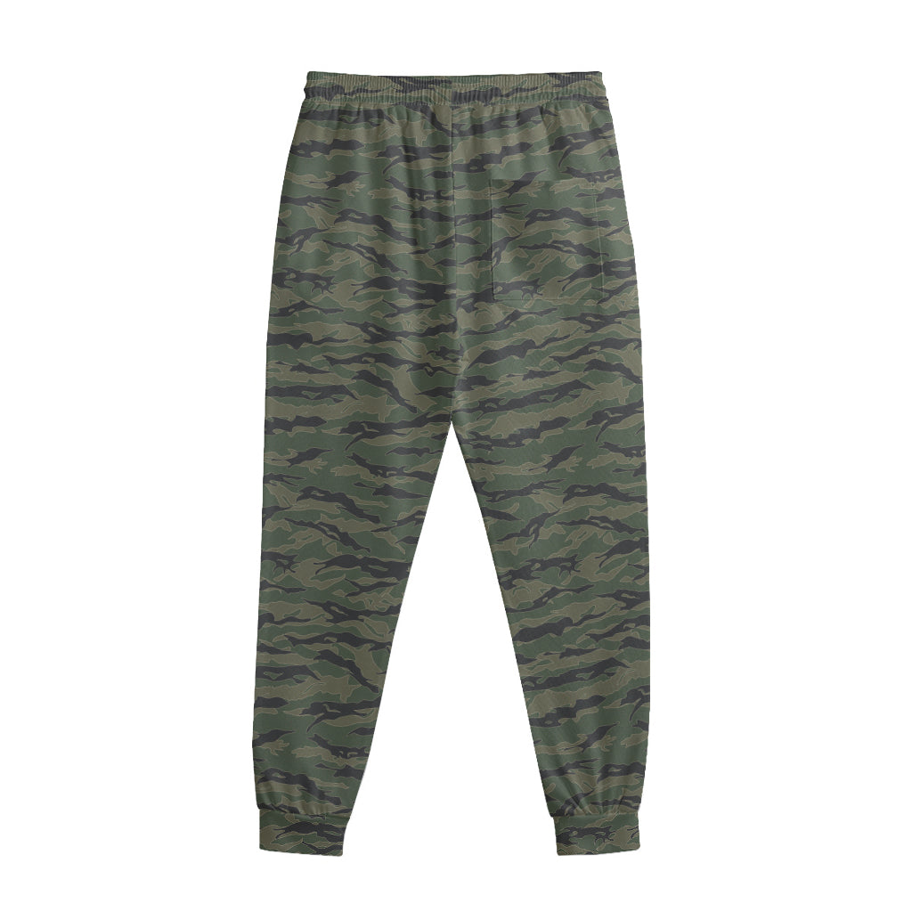 Green Tiger Stripe Camouflage Print Sweatpants