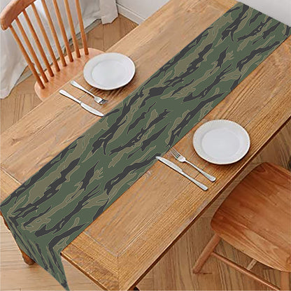 Green Tiger Stripe Camouflage Print Table Runner