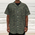 Green Tiger Stripe Camouflage Print Textured Short Sleeve Shirt