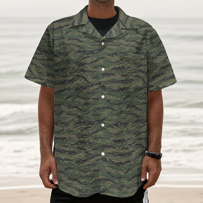 Green Tiger Stripe Camouflage Print Textured Short Sleeve Shirt