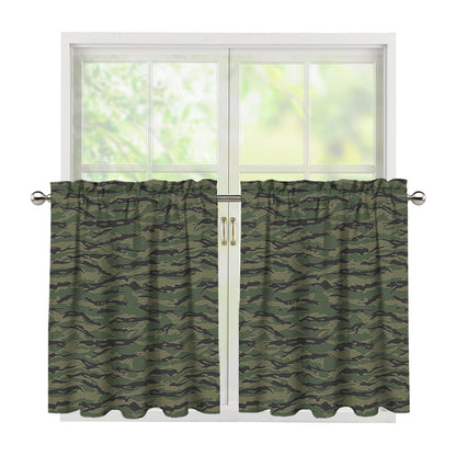 Green Tiger Stripe Camouflage Print Tier Curtains