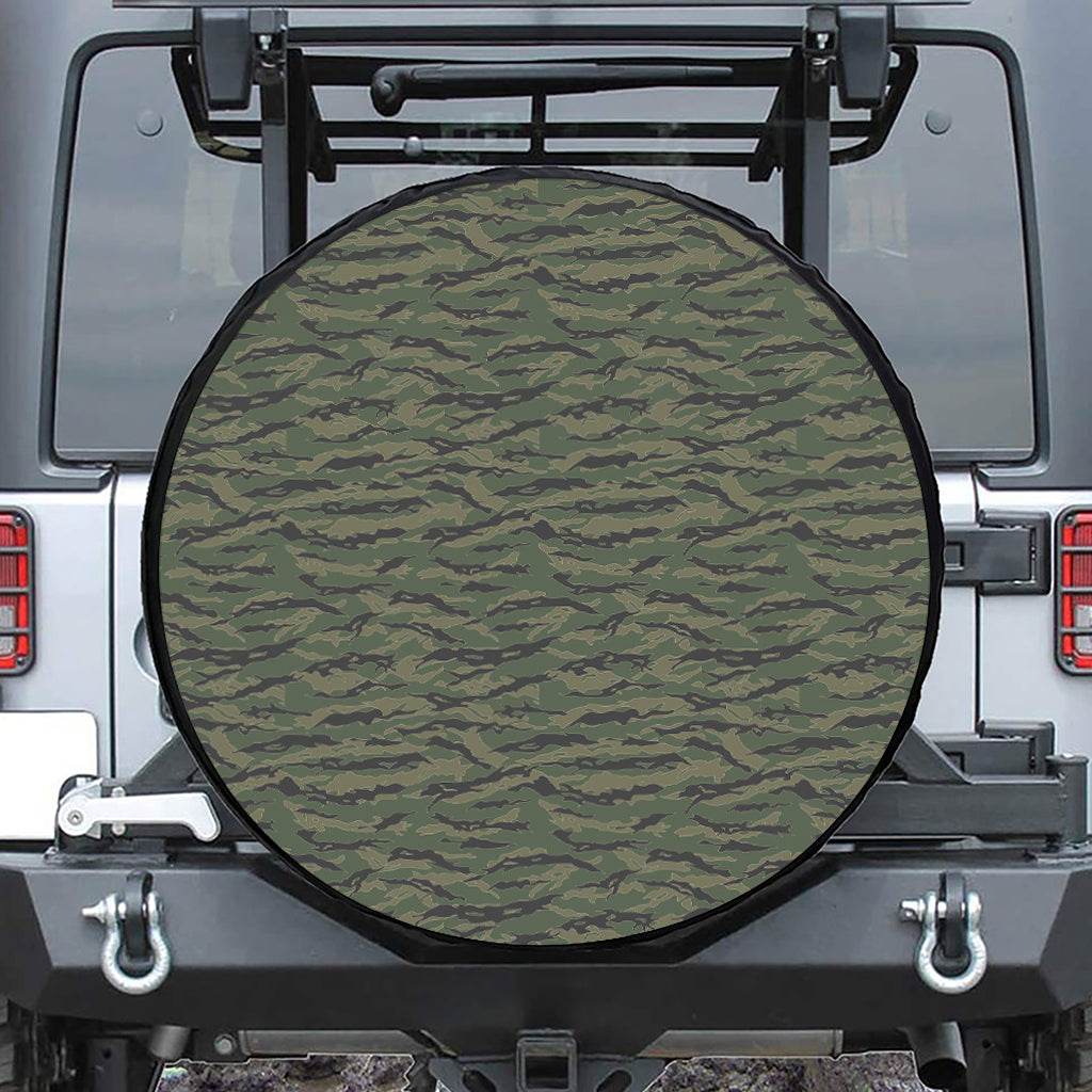 Green Tiger Stripe Camouflage Print Tire Cover